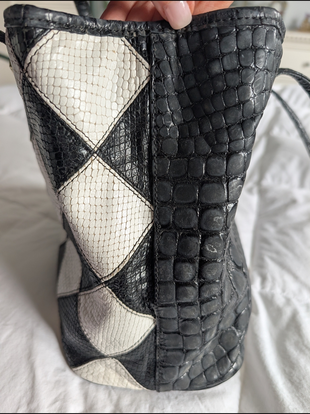 MCM Black and White Harlequin Tote - Picture 7 of 11